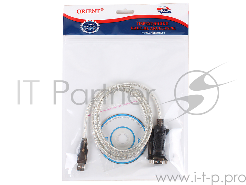 Кабель-адаптер USB AM <-> COM DB9M(RS232) Orient USS-101N18, chipset Prolific PL2303TA, поддержка Win 8/8.1, 1.8м, крепление винты