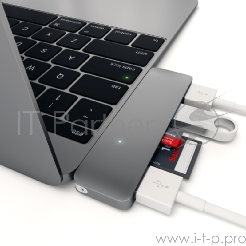USB-хаб Satechi Type-C USB Hub для Macbook с портом USB-C. Порты: 3 x USB 3.0, SD, microSD. Цвет серый.