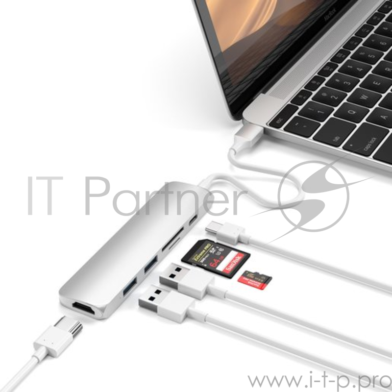 USB-C адаптер Satechi Type-C Slim Multiport Adapter V2. Интерфейс USB-C. Цвет серебристый.