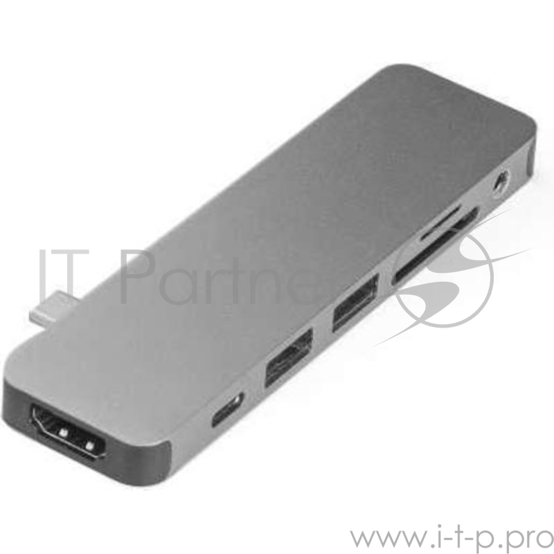 USB-хаб Hyper HyperDrive SOLO 7-in-1 Hub для Macbook и других устройств с портом Type-C. Порты: 4K/30Hz HDMI, USB-C Power Delivery, 2 x USB-A, Micro SD, SD, 3.5mm AUX. Цвет серый космос.