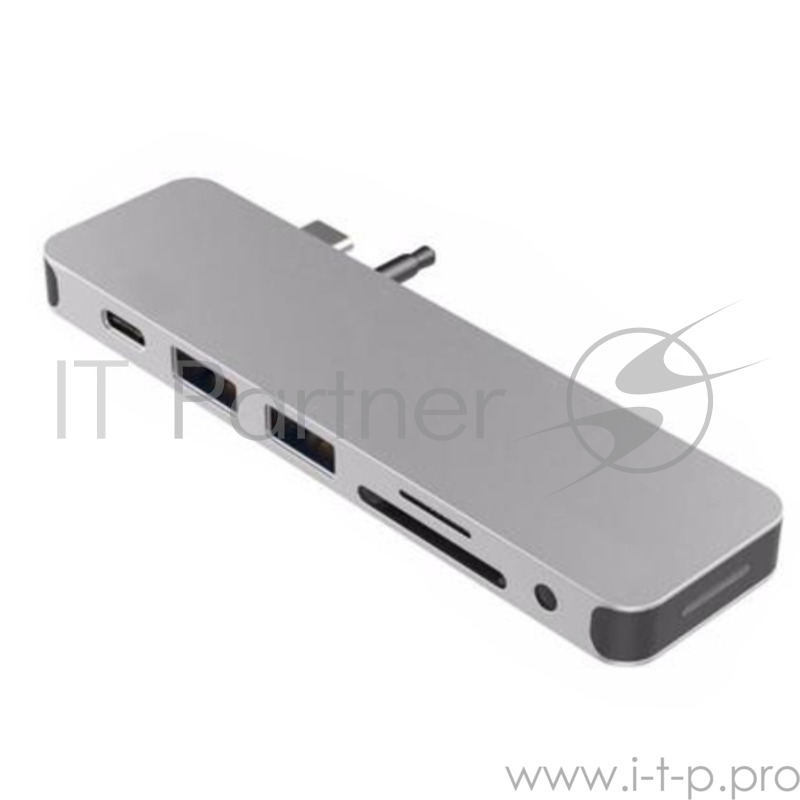 USB-хаб Hyper HyperDrive SOLO 7-in-1 Hub для Macbook и других устройств с портом Type-C. Порты: 4K/30Hz HDMI, USB-C Power Delivery, 2 x USB-A, Micro SD, SD, 3.5mm AUX. Цвет серебряный.