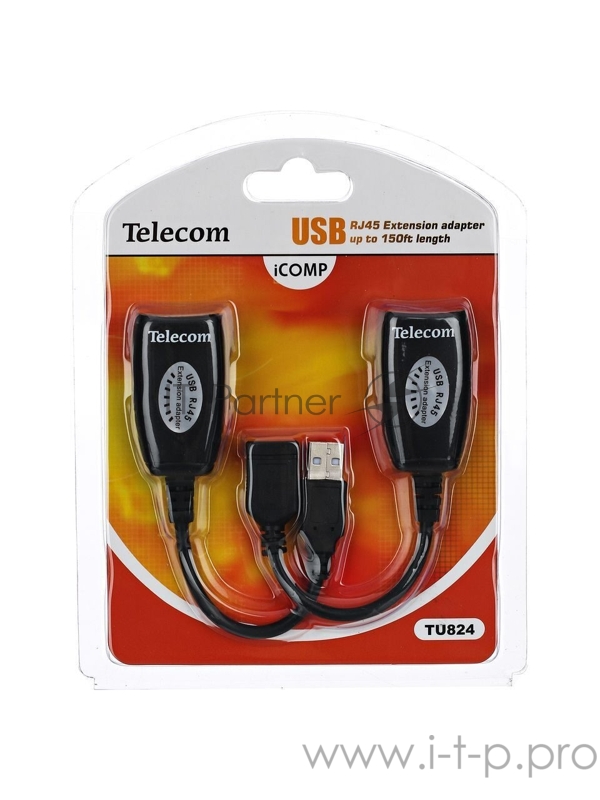 Адаптер-удлинитель USB-AMAF/RJ45, по витой паре до 45m , Telecom <TU824>