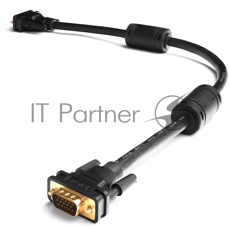 Кабель Greenconnect SVGA 10.0м чёрный, позолоченные контакты, ферритовые кольца, OD8.0mm. 15M / 15M Premium GCR-VM2VM2-10.0m, 28/28 AWG, двойной экран