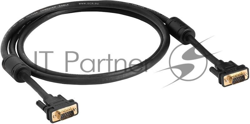 Кабель Greenconnect SVGA 10.0м чёрный, позолоченные контакты, ферритовые кольца, OD8.0mm. 15M / 15M Premium GCR-VM2VM2-10.0m, 28/28 AWG, двойной экран