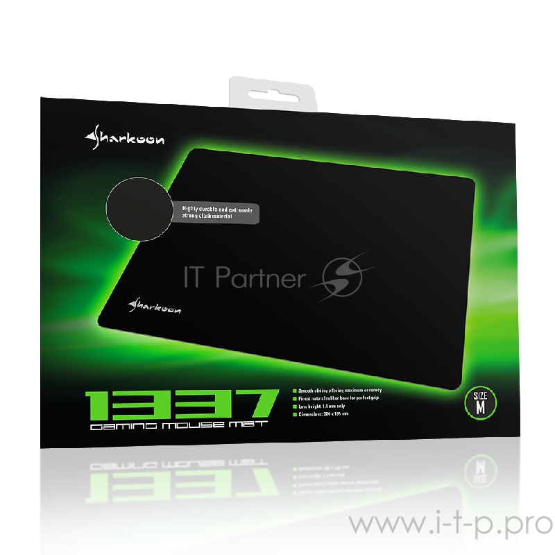 Игровой коврик для мыши Sharkoon 1337 M чёрный (280 x 195 x 1,4 мм, текстиль, резина)