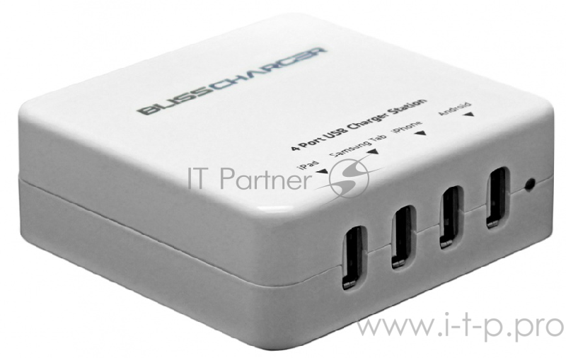 Сетевое зарядное устройство Bliss Charges BC46, 4 USB, 6000мАч, Белый