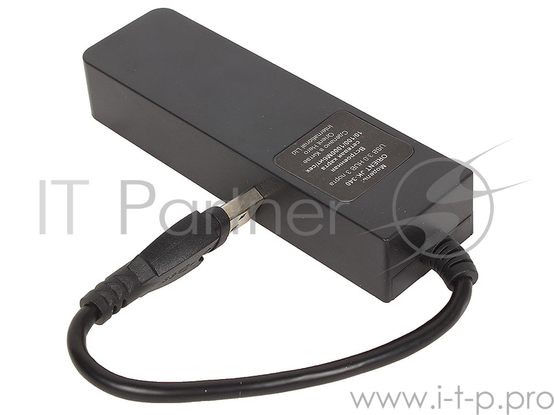 Концентратор USB 3.0 ORIENT JK-340, USB 3.0 HUB 3 Ports + Gigabit Ethernet Adapter, RJ45 10/100/1000 Мбит/с, черный