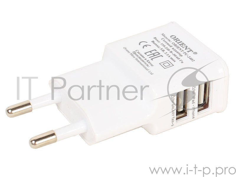 Концентратор USB 3.0 ORIENT BC-307PS, USB 3.0 HUB 4 Ports, c БП-зарядником 2xUSB (5В, 2.1А), выключатели на каждый порт, белый