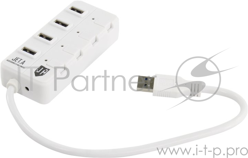 USB-концентратор Jet.A JA-UH35 на 4 порта USB 3.0, Hot Plug, с выключателями портов, белый