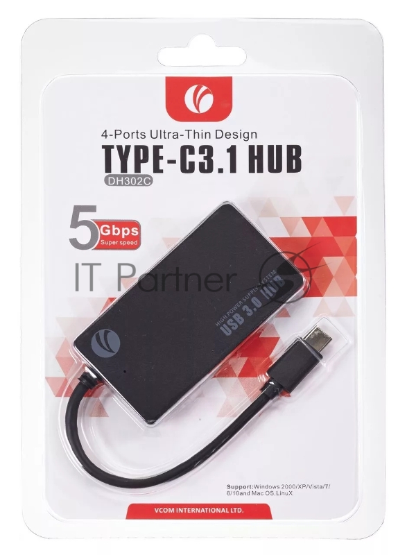 Концентратор (Хаб) USB3.1 Type-CM --> 4*USB3.0 (F) VCOM <с>