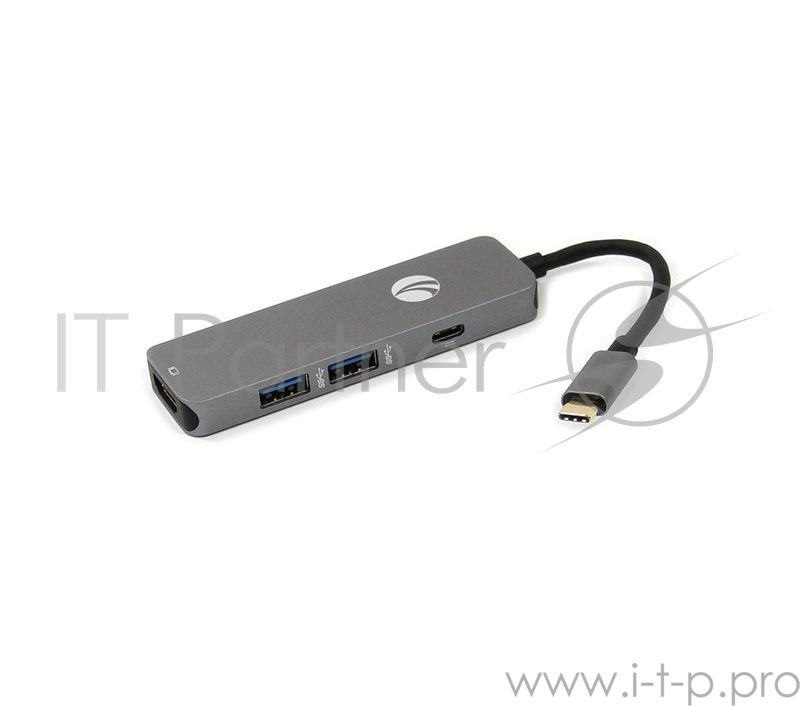Концентратор (Хаб) USB3.1 Type-CM-->HDMI+2*USB3.0+PD charging docking space, металлический корпус, VCOM <CU429M>