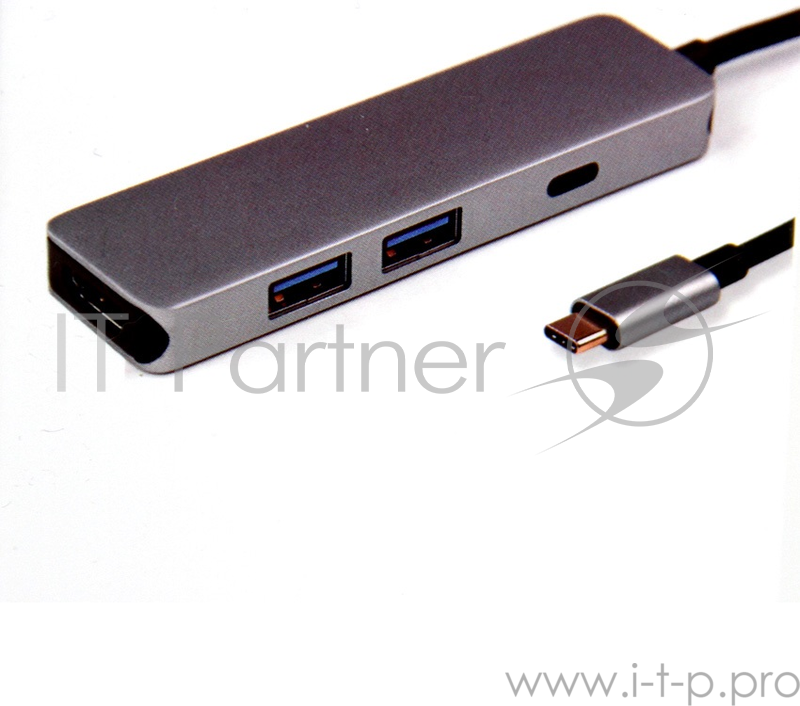 Концентратор (Хаб) USB3.1 Type-CM-->HDMI+2*USB3.0+PD charging docking space, металлический корпус, VCOM <CU429M>