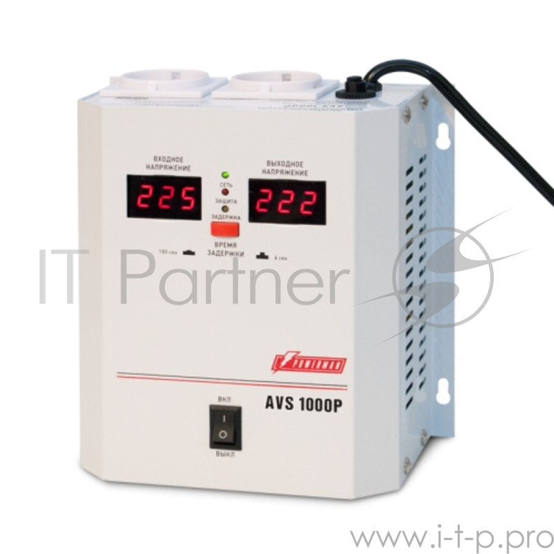 Стабилизатор напряжения Powerman AVS 1000P White (1000ВА,8А,КПД 98%, циф. индикация вх./вых. напряж.)