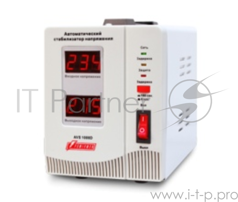 Стабилизатор напряжения Powerman AVS-D Voltage Regulator 1000VA, Digital Indication, 2x Schuko Outlets, 1m Power Cord, 230V, 1 year warranty, White