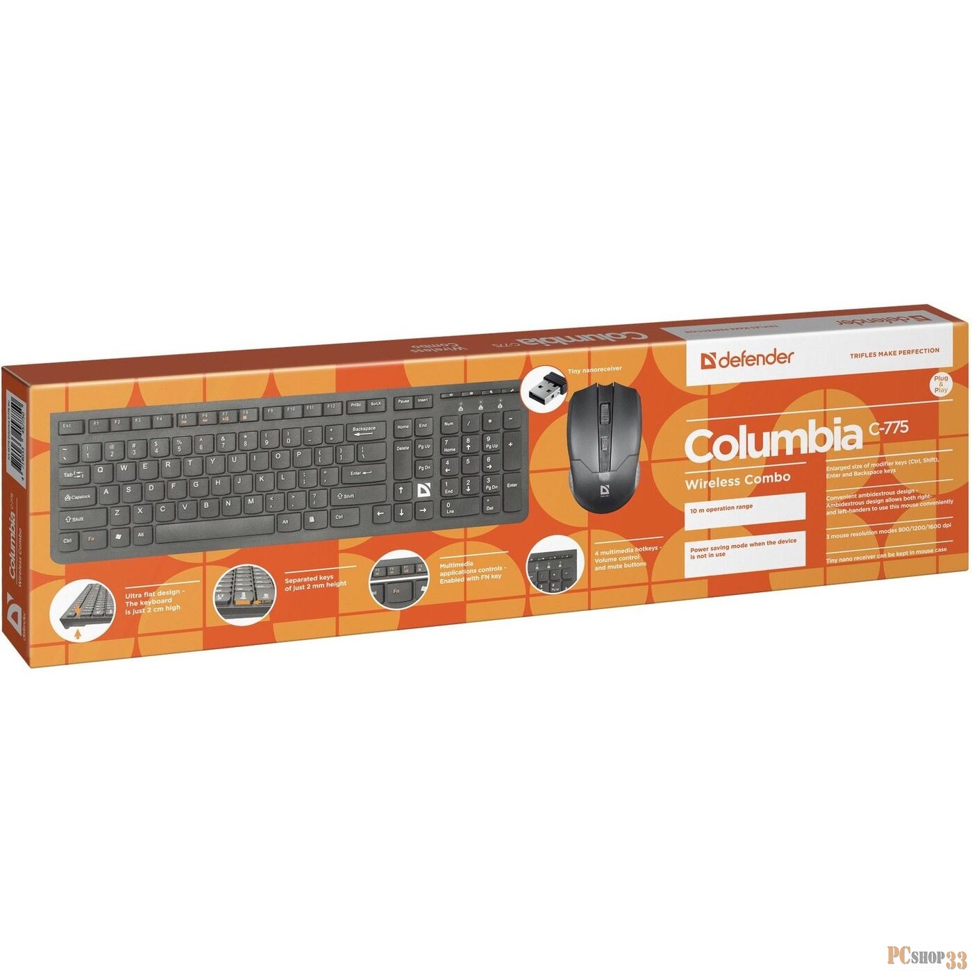 Клавиатура Defender Columbia C-775 RU черный 45775 {Беспроводной набор, мультимедиа}