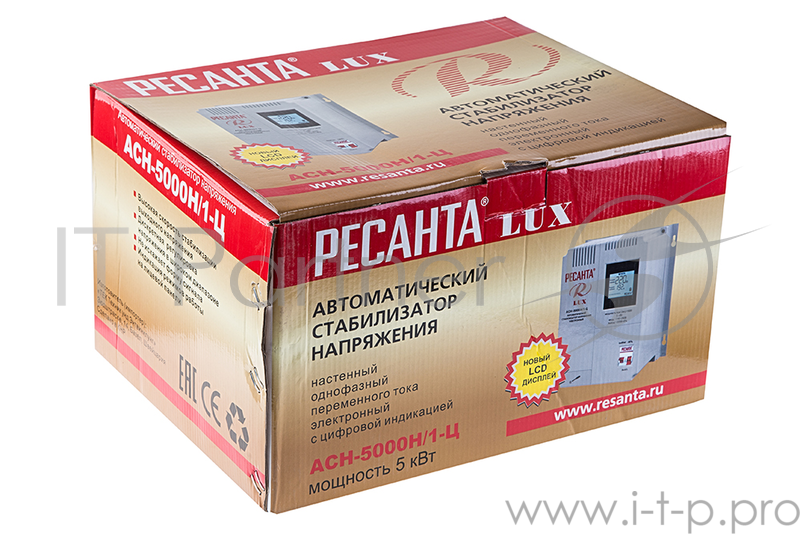 Ресанта Стабилизаторы напряжения Ресанта АСН-5 000 Н/1-Ц 63/6/16 Стабилизатор Lux {220В±8%, Габариты 260х155х310, Вес 8кг}