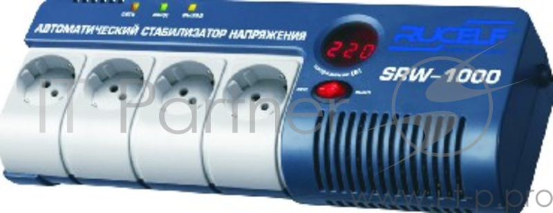 RUCELF SRW-1000-D 1000ВА, диапазон 140-270,однофазный,управление релейное, дисплей,точность 220+-6%, КПД 98%.