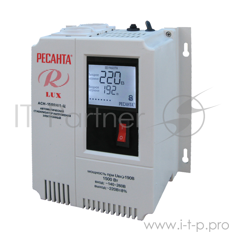 Ресанта Стабилизаторы напряжения Ресанта АСН-1 500 Н/1-Ц 63/6/20 Стабилизатор Lux {220В±8%, Габариты 206х133х230, Вес 4,5кг}