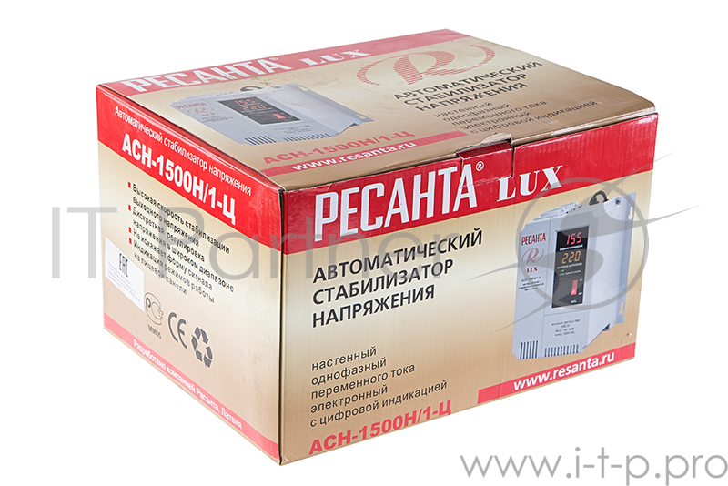 Ресанта Стабилизаторы напряжения Ресанта АСН-1 500 Н/1-Ц 63/6/20 Стабилизатор Lux {220В±8%, Габариты 206х133х230, Вес 4,5кг}