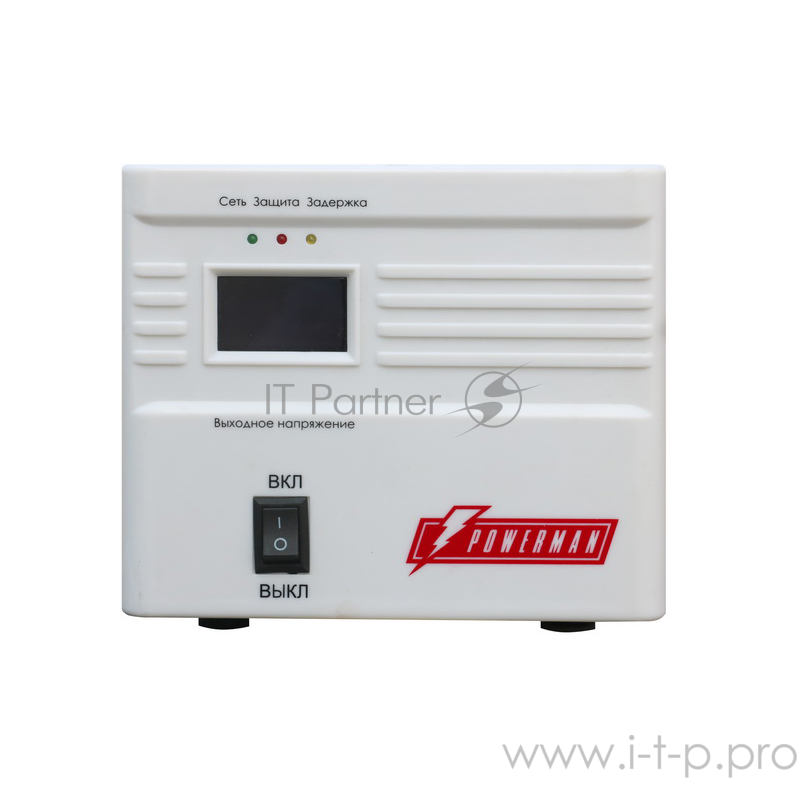 Стабилизатор POWERMAN AVS 500A, ступенчатый регулятор, 500ВА/250Вт, 160-260В, максимальный входной ток 5А, 1 евророзетка, IP-20, напольный, 190мм х 150мм х130мм, 2.11 кг. Stabilizer POWERMAN AVS 500A, step-type regulator, 500VA/250W, 160-260V, maximu