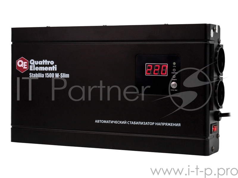 Стабилизатор напряжения QE Stabilia 1500 W-Slim 1500 ВА, 140-270 В, 3,5 кг толщина 6см