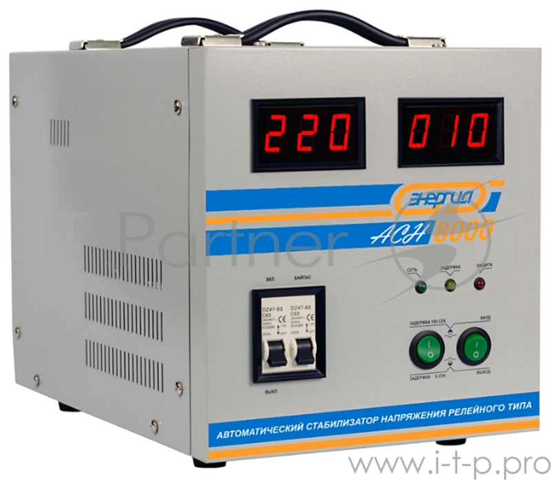 Стабилизатор ЭНЕРГИЯ АСН-8000 с цифр. дисплеем 8000 ВА Напряжение входа (рабочее) В 140-260 35 А