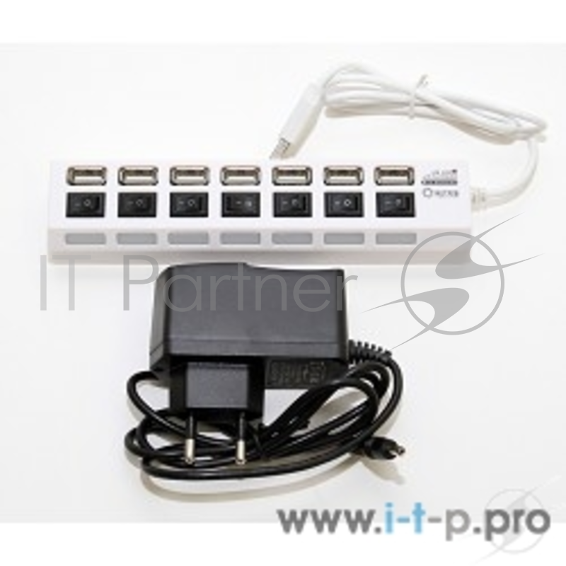 Разветвитель 7 портов USB2.0 5bites HB27-203PWH, внешн., с блоком питания