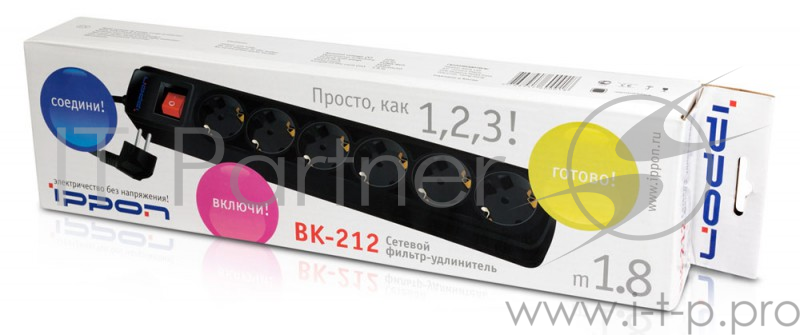 Сетевой фильтр Ippon BK252 5м (6 розеток) черный (коробка)