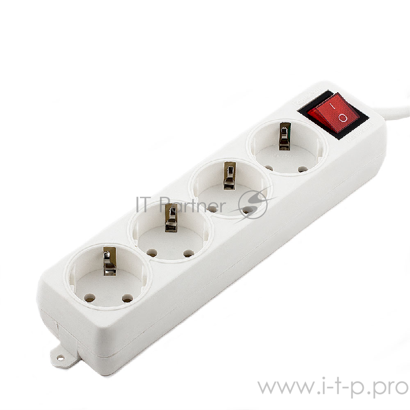 Сетевой фильтр Gembird Удлинитель Гарнизон ELB-G4-W-3, 4 евророзетки с выключателем и заземлением, допустимый ток 16А, длина 3м.