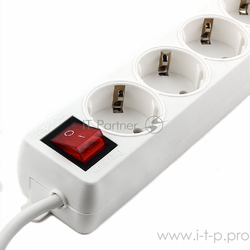 Сетевой фильтр Gembird Удлинитель Гарнизон ELB-G4-W-3, 4 евророзетки с выключателем и заземлением, допустимый ток 16А, длина 3м.