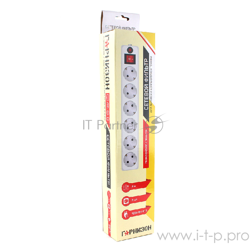 Сетевой фильтр Gembird Сетевой фильтр Гарнизон EHW-10 3.0 м 6 розеток белый