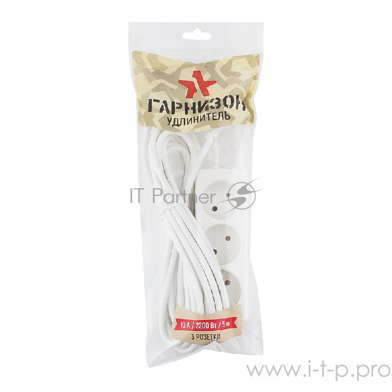 Сетевой фильтр Gembird Удлинитель Гарнизон EL-NL3-W-5, 3 розетки допустимый ток 10А, длина 5 м.