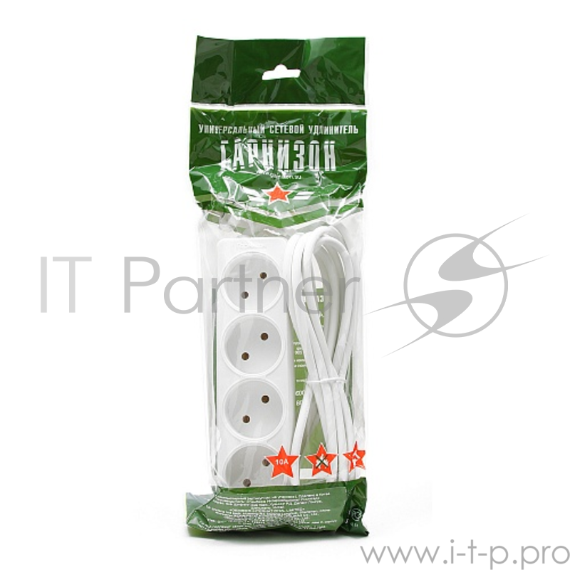 Сетевой фильтр Gembird Удлинитель Гарнизон EL-NL4-W-3, 4 розетки допустимый ток 10А, длина 3м.