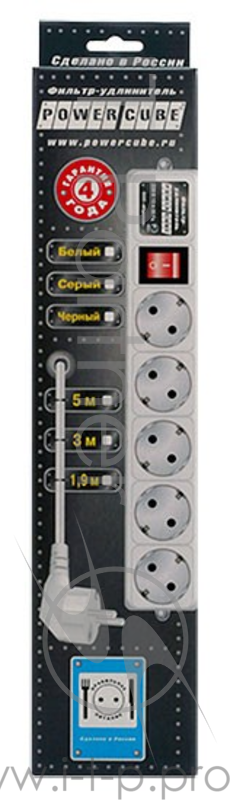 Сетевой фильтр Powercube SPG-B-10-BLACK 3м (5 розеток) черный (коробка)