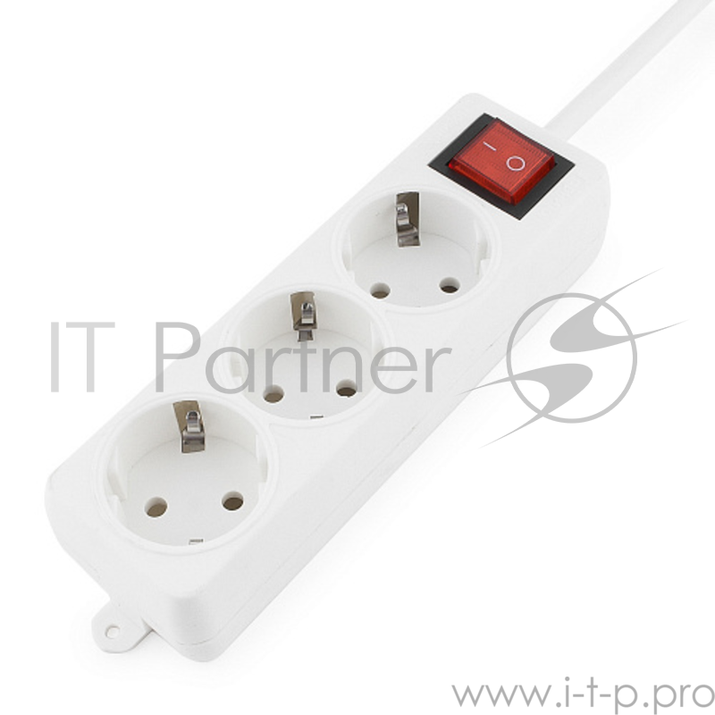 Сетевой фильтр Gembird Удлинитель Гарнизон EL-NB-G3-W-3, 3 евророзетки с выключателем и заземлением, допустимый ток 10А, длина 3м.