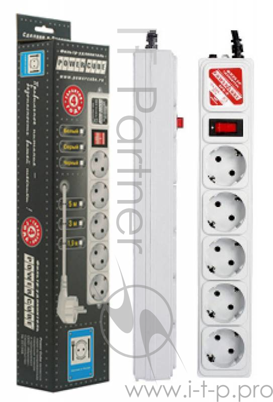 Сетевой фильтр Powercube SPG-B-15 5м (5 розеток) серый (коробка)