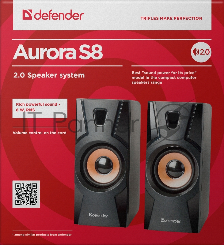 Колонки Defender Aurora S8 черный, 8 Вт, питание от USB Акустическая 2.0 система 65408
