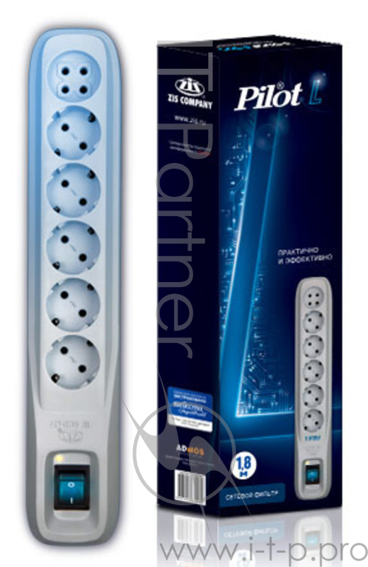 Сетевой фильтр Pilot L 1.8м (6 розеток) белый (коробка)