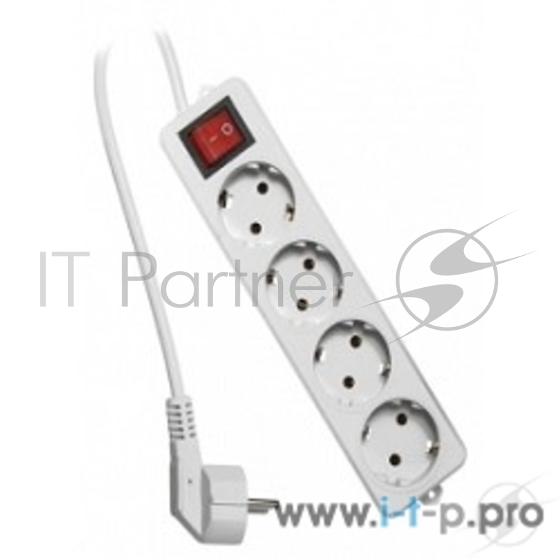 Сетевой фильтр Gembird Удлинитель Гарнизон ELB-G4-W-2, 4 евророзетки с выключателем и заземлением, допустимый ток 16А, длина 2м.