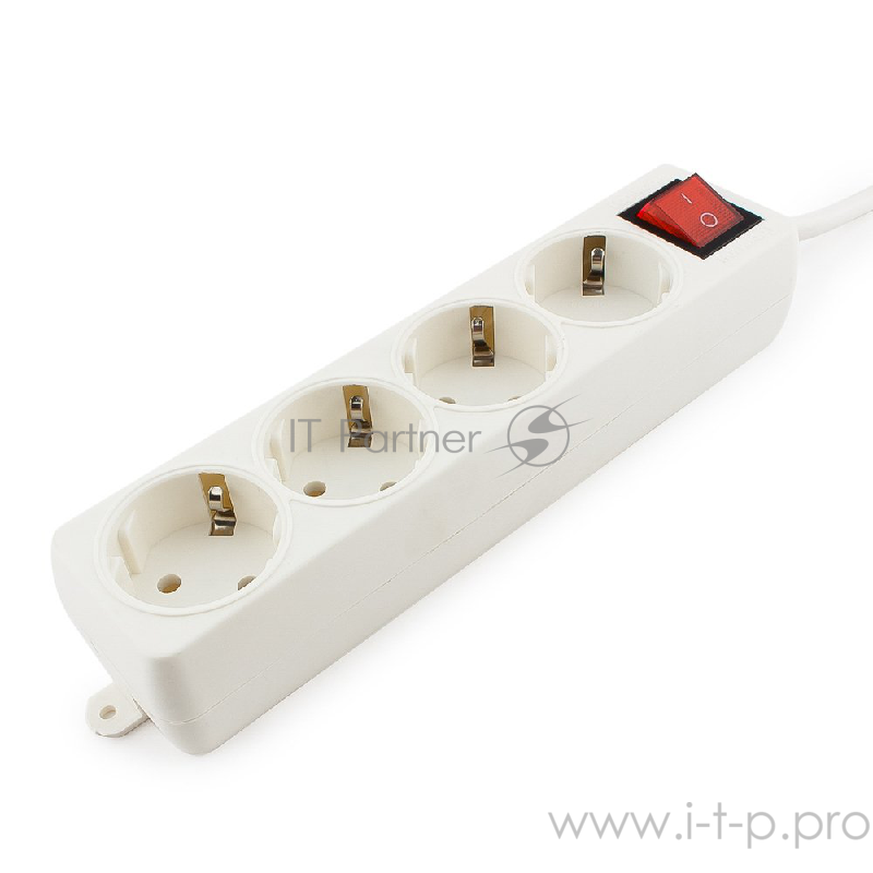 Сетевой фильтр Gembird Удлинитель Гарнизон ELB-G4-W-2, 4 евророзетки с выключателем и заземлением, допустимый ток 16А, длина 2м.