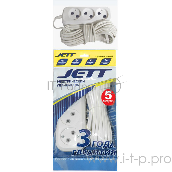 Удлинитель ДЖЕТТ РС-3 без з/м, 3р*5м ( провод ШВВП ) 155-075