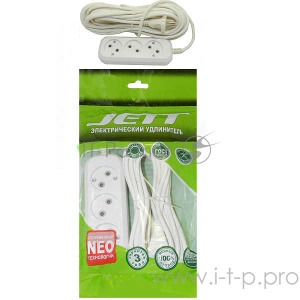 Удлинитель ДЖЕТТ РС-3 без з/м, 3р*1,5м ( провод ПВС 2х0,75 ) (40шт) 155-201