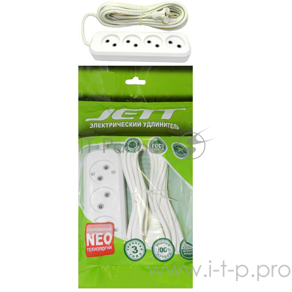 Удлинитель ДЖЕТТ РС-4 без з/м, 4р*7м ( провод ПВС 2х0,75 ) (25шт) 155-407