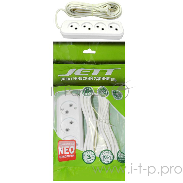 Удлинитель ДЖЕТТ РС-4 без з/м, 4р*3м ( провод ПВС 2х0,75 ) (35шт) 155-403