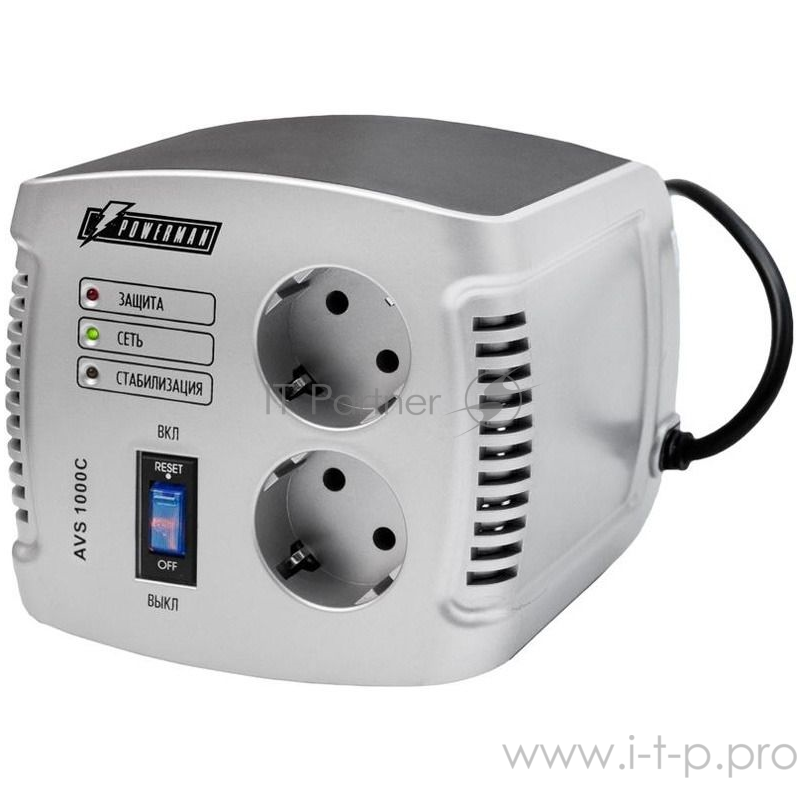 Сетевой фильтр Powerman Стабилизаторы напряжения AVS 1000 C BlackSilver (1000ВА,5А,КПД 98%,без индикации,настольный)