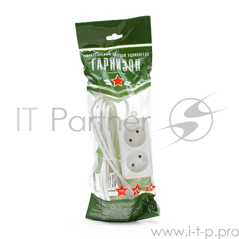 Удлинитель Гарнизон <3 м> белый (2 розетки, 10А, EL-NL2-W-3)