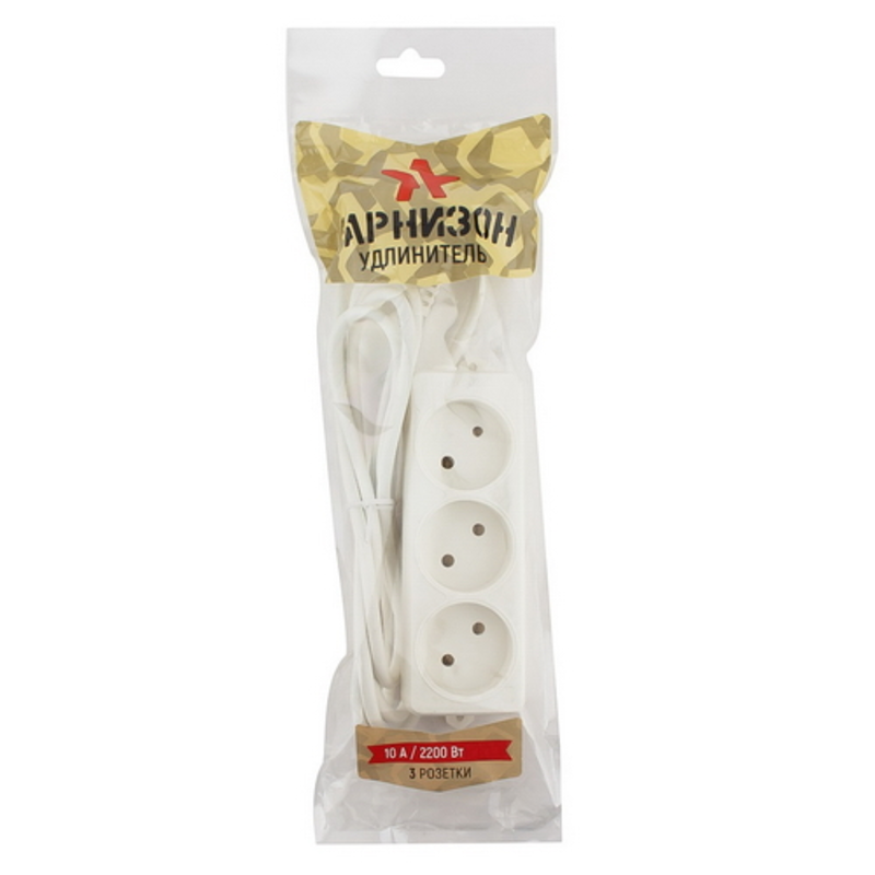 Удлинитель Гарнизон EL-NL3-W-3, 3 розетки допустимый ток 10А, длина 3 метра.