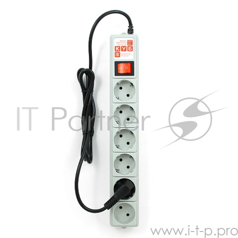 Фильтр-удлинитель Power Cube 1,9 м 6 розеток (серый) 10А/2,2кВт