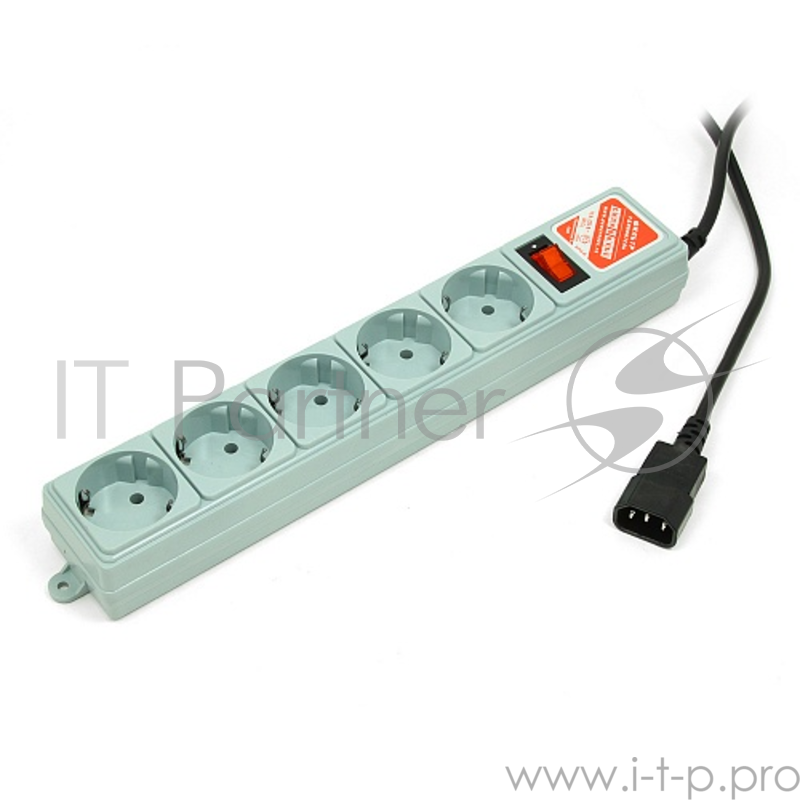 Фильтр-удлинитель Power Cube 1,9 м д/подкл. к UPS (С14), 5 розеток (серый) 10А/2,2кВт