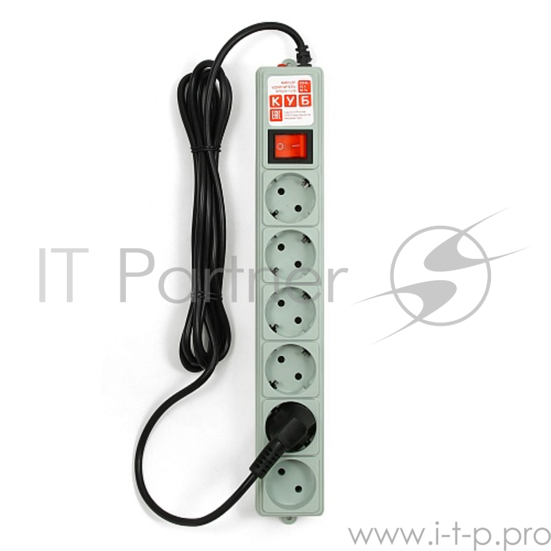 Фильтр-удлинитель Power Cube 3,0 м 6 розеток (серый) 10А/2,2кВт